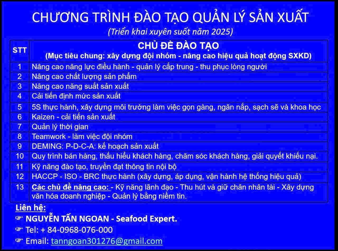 Các chủ đề đào tạo cho nhà máy thủy sản